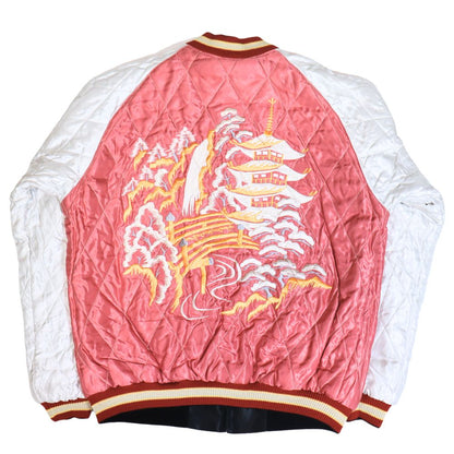 TAILOR TOYO テーラー東洋 TT15391-119 Early 1950s Style Acetate Quilted Souvenir Jacket “BLACK EAGLE” × “LANDSCAPE” キルト スカジャン スカ スーベニア ブラック ピンク 刺繍 イーグル 鷹 日本 情景 50th ヴィンテージ復刻