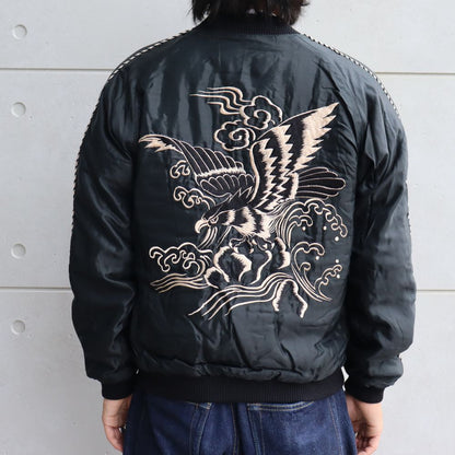 TAILOR TOYO テーラー東洋 TT15391-119 Early 1950s Style Acetate Quilted Souvenir Jacket “BLACK EAGLE” × “LANDSCAPE” キルト スカジャン スカ スーベニア ブラック ピンク 刺繍 イーグル 鷹 日本 情景 50th ヴィンテージ復刻