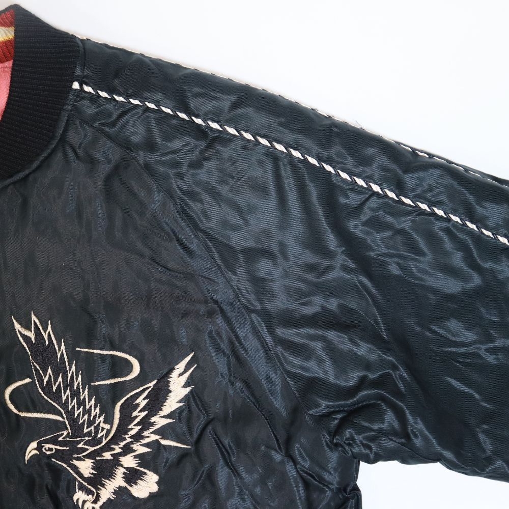 TAILOR TOYO テーラー東洋 TT15391-119 Early 1950s Style Acetate Quilted Souvenir Jacket “BLACK EAGLE” × “LANDSCAPE” キルト スカジャン スカ スーベニア ブラック ピンク 刺繍 イーグル 鷹 日本 情景 50th ヴィンテージ復刻