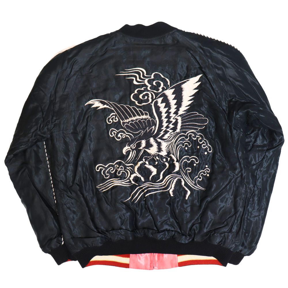 TAILOR TOYO テーラー東洋 TT15391-119 Early 1950s Style Acetate Quilted Souvenir Jacket “BLACK EAGLE” × “LANDSCAPE” キルト スカジャン スカ スーベニア ブラック ピンク 刺繍 イーグル 鷹 日本 情景 50th ヴィンテージ復刻