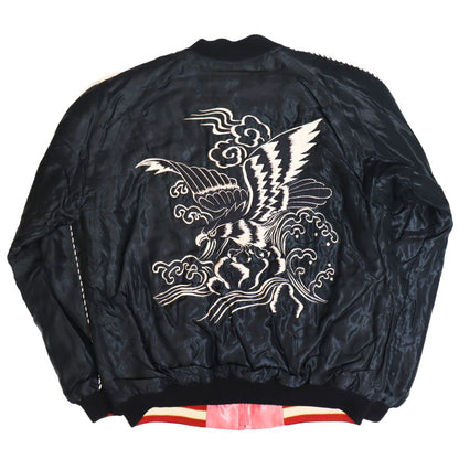 TAILOR TOYO テーラー東洋 TT15391-119 Early 1950s Style Acetate Quilted Souvenir Jacket “BLACK EAGLE” × “LANDSCAPE” キルト スカジャン スカ スーベニア ブラック ピンク 刺繍 イーグル 鷹 日本 情景 50th ヴィンテージ復刻