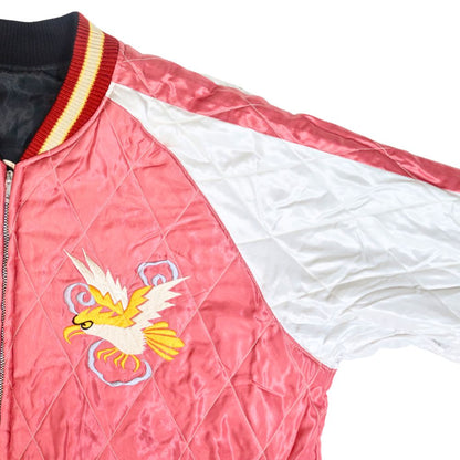 TAILOR TOYO テーラー東洋 TT15391-119 Early 1950s Style Acetate Quilted Souvenir Jacket “BLACK EAGLE” × “LANDSCAPE” キルト スカジャン スカ スーベニア ブラック ピンク 刺繍 イーグル 鷹 日本 情景 50th ヴィンテージ復刻