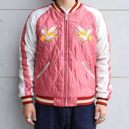 TAILOR TOYO テーラー東洋 TT15391-119 Early 1950s Style Acetate Quilted Souvenir Jacket “BLACK EAGLE” × “LANDSCAPE” キルト スカジャン スカ スーベニア ブラック ピンク 刺繍 イーグル 鷹 日本 情景 50th ヴィンテージ復刻