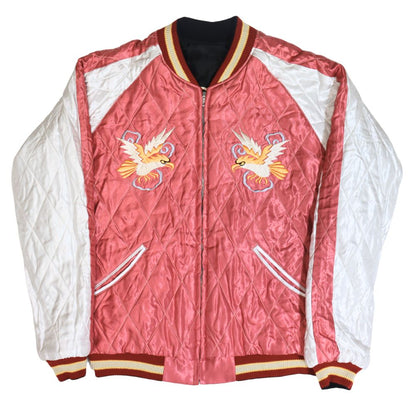 TAILOR TOYO テーラー東洋 TT15391-119 Early 1950s Style Acetate Quilted Souvenir Jacket “BLACK EAGLE” × “LANDSCAPE” キルト スカジャン スカ スーベニア ブラック ピンク 刺繍 イーグル 鷹 日本 情景 50th ヴィンテージ復刻