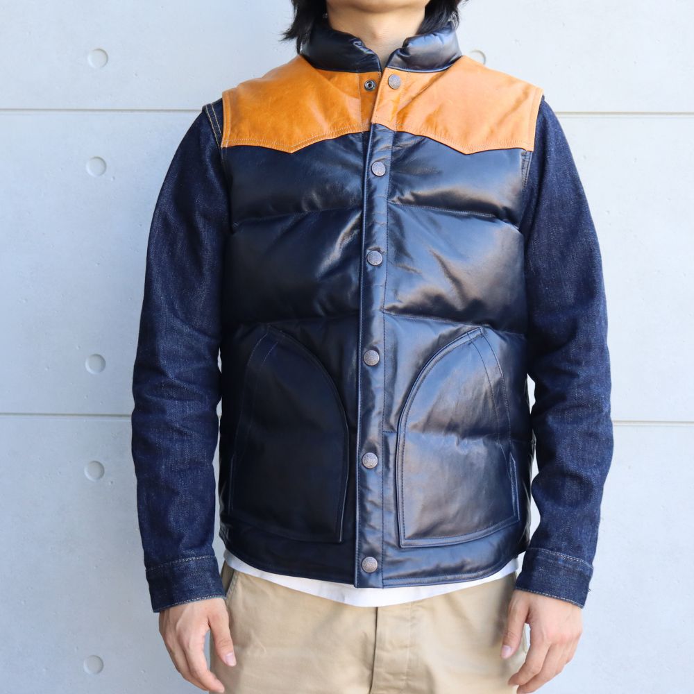 DELUXEWARE デラックスウエア D-24 HORSE DOWN VEST ホースハイドとグースダウンのアウターベスト ヨーロッパ産 馬革 本革 クロムレザー クラシカル ベスト  ダウンベスト