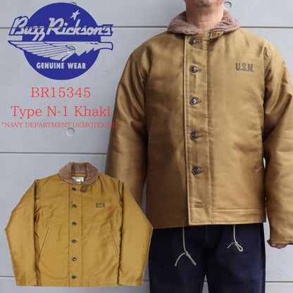 BUZZ RICKSON'S バズリクソンズ BR15345 Type N-1 Khaki “NAVY DEPARTMENT DEMOTEX-ED” N -1カーキ デッキジャケット ジャングルクロス アルパカモヘア　　ミリタリージャケット US.NAVY ネイビー ジャケット 防寒