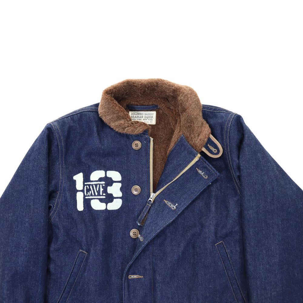 JELADO×COLIMBO CT83418B Observer Jacket Custom Indigo ジェラード　コリンボ コラボレーション ダブルネーム オブザーバー ジャケット カスタム インディゴ " Robbers Roost " (ロバースルースト) アラスカ CBs シービーズ Seabees ドクロ プリント ミリタリージャケット