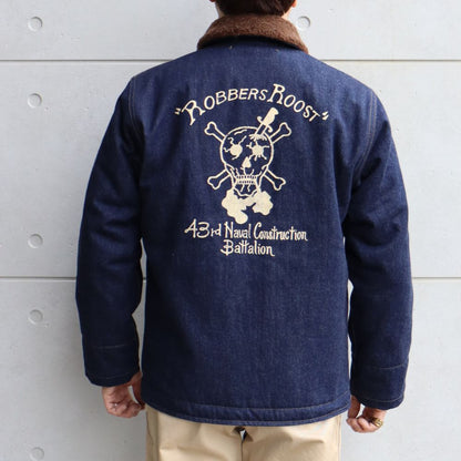 JELADO×COLIMBO CT83418B Observer Jacket Custom Indigo ジェラード　コリンボ コラボレーション ダブルネーム オブザーバー ジャケット カスタム インディゴ " Robbers Roost " (ロバースルースト) アラスカ CBs シービーズ Seabees ドクロ プリント ミリタリージャケット