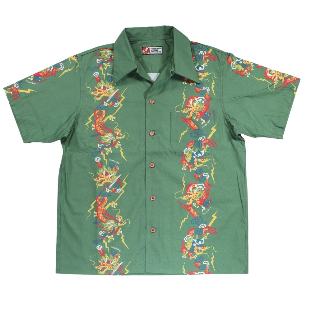 SAMURAI JEANS サムライジーンズ SSA24-01 龍柄ハワイアンシャツ コットン100％
