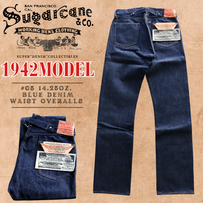 SUGAR CANE シュガーケーン SC49005 Super “Denim” Collectibles #05 14.25oz. BLUE DENIM WAIST OVERALLS “1942” MODEL