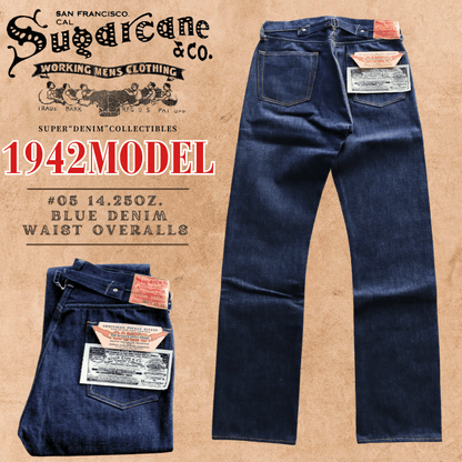 SUGAR CANE シュガーケーン SC49005 Super “Denim” Collectibles #05 14.25oz. BLUE DENIM WAIST OVERALLS “1942” MODEL