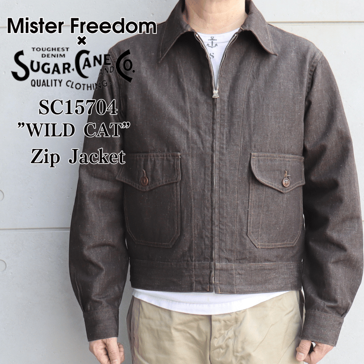 Mister Freedom×SUGAR CANE ミスターフリーダム×シュガーケーン SC15704 NOS Brown Chambray ”WILD CAT” Zip Jacket ワイルドキャット ジップジャケット エルボパッチ Mada in USA