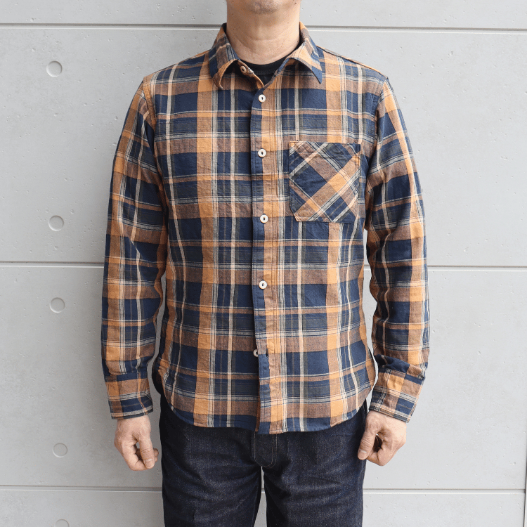 DELUXEWARE デラックスウエア MV-15 ORANGE NAVY CHECK ミディアムネルシャツ