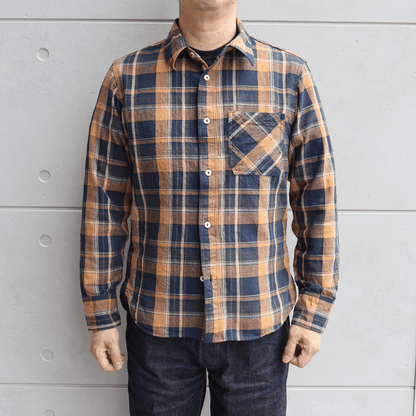 DELUXEWARE デラックスウエア MV-15 ORANGE NAVY CHECK ミディアムネルシャツ