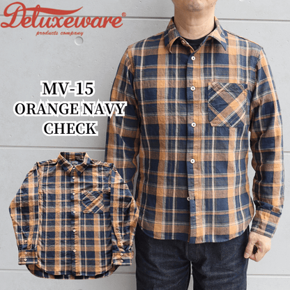 DELUXEWARE デラックスウエア MV-15 ORANGE NAVY CHECK ミディアムネルシャツ