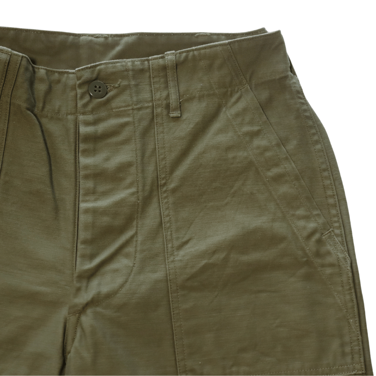 BUZZ RICKSON'S バズリクソンズ BR51735 TROUSERS, MEN'S, COTTON SATEEN OLIVE GREEN QM SHADE 107, TYPE I, CLASS SHORTS