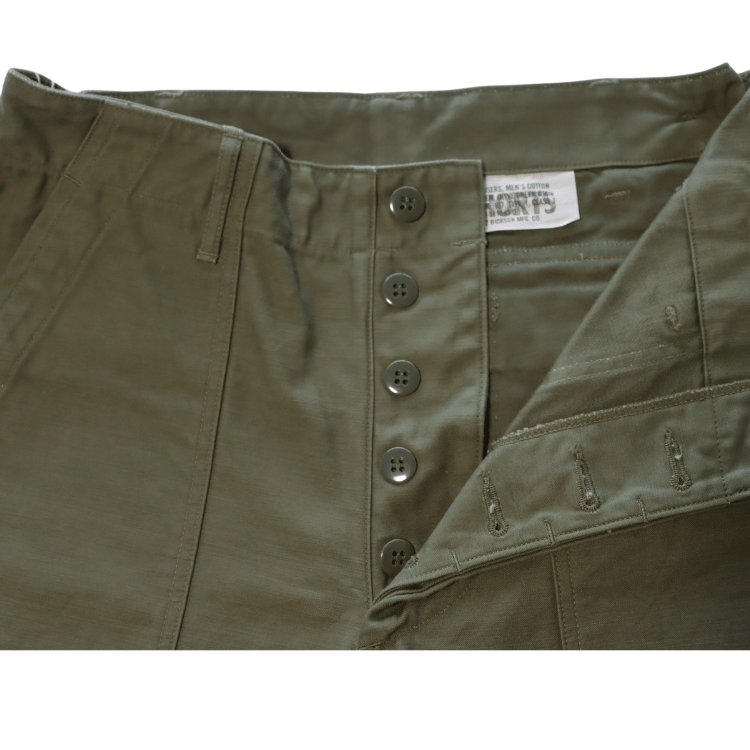 BUZZ RICKSON'S バズリクソンズ BR51735 TROUSERS, MEN'S, COTTON SATEEN OLIVE GREEN QM SHADE 107, TYPE I, CLASS SHORTS