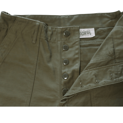 BUZZ RICKSON'S バズリクソンズ BR51735 TROUSERS, MEN'S, COTTON SATEEN OLIVE GREEN QM SHADE 107, TYPE I, CLASS SHORTS