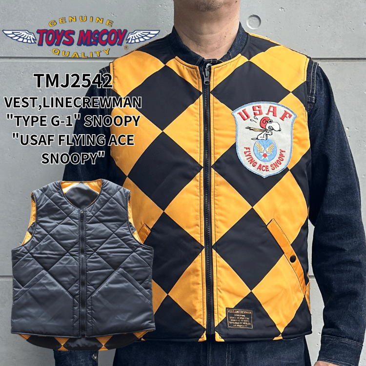 TOYS McCOY トイズマッコイ TMJ2542 VEST,LINECREWMAN "TYPE G-1" SNOOPY "USAF FLYING ACE SNOOPY" ベスト ラインクルーマン タイプG-1 スヌーピー USAF フライングエーススヌーピー リバーシブル仕様 保温性