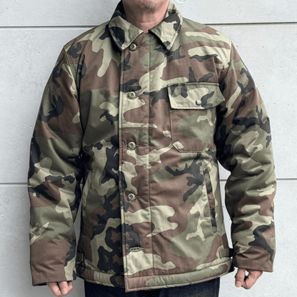 BUZZ RICKSON'S バズリクソンズ BR15763 Type DECK A-2 “BUZZ RICKSON MFG. CO.” CAMOUFLAGE VERSION カモフラージュバージョン デッキA-2ジャケット 米海軍 甲板作業用ジャケットN-1の後継モデル コットン・ナイロンの混紡生地 ウッドランドのカモフラージュ生地