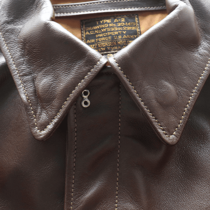 BUZZ RICKSON'S バズリクソンズ BR80659 Type A-2 “A.C. No.W535 ac 29191 BUZZ RICKSON MFG.CORP.” ブロンコ社 1942年製造モデル 陸軍航空隊 あずき色 赤褐色のラセットブラウン ステッチワーク クロスステッチ