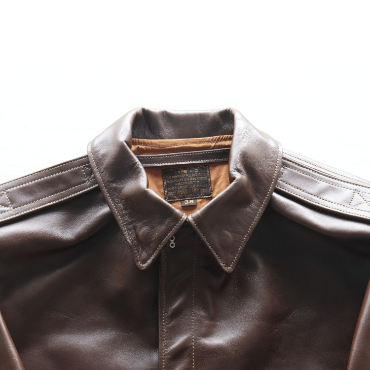 BUZZ RICKSON'S バズリクソンズ BR80659 Type A-2 “A.C. No.W535 ac 29191 BUZZ RICKSON MFG.CORP.” ブロンコ社 1942年製造モデル 陸軍航空隊 あずき色 赤褐色のラセットブラウン ステッチワーク クロスステッチ