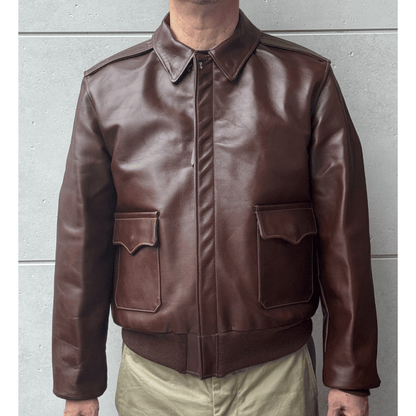 BUZZ RICKSON'S バズリクソンズ BR80659 Type A-2 “A.C. No.W535 ac 29191 BUZZ RICKSON MFG.CORP.” ブロンコ社 1942年製造モデル 陸軍航空隊 あずき色 赤褐色のラセットブラウン ステッチワーク クロスステッチ