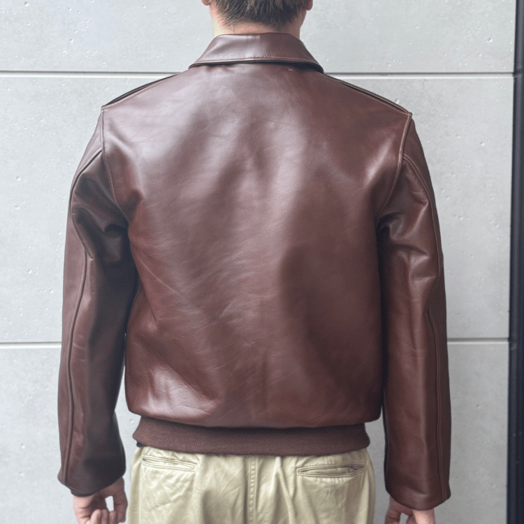 BUZZ RICKSON'S バズリクソンズ BR80659 Type A-2 “A.C. No.W535 ac 29191 BUZZ RICKSON MFG.CORP.” ブロンコ社 1942年製造モデル 陸軍航空隊 あずき色 赤褐色のラセットブラウン ステッチワーク クロスステッチ