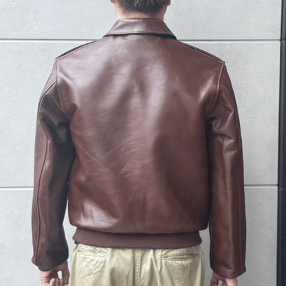 BUZZ RICKSON'S バズリクソンズ BR80659 Type A-2 “A.C. No.W535 ac 29191 BUZZ RICKSON MFG.CORP.” ブロンコ社 1942年製造モデル 陸軍航空隊 あずき色 赤褐色のラセットブラウン ステッチワーク クロスステッチ