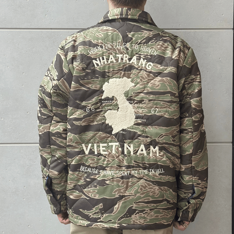 TAILOR TOYO テーラー東洋 TT15799 Mid 1960s Style Vietnam Liner Jacket “VIET-NAM MAP” ベトナムライナージャケット ベトナムマップ ベトジャン ベトナム戦争 カスタムオーダー品 マップ柄 瓢箪型のキルティング ナイロンリップストップ 防寒性 タイガーストライプ