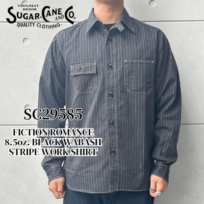 SUGAR CANE シュガーケーン SC29585 FICTION ROMANCE 8.5oz. BLACK WABASH STRIPE WORK SHIRT ブラックウォバッシュ ストライプワークシャツ