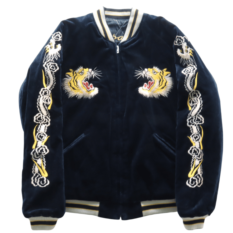 TAILOR TOYO テーラー東洋 TT15792-128 Mid 1950s Style Velveteen Souvenir Jacket “ROARING TIGER” × “JAPAN MAP” 別珍スーベニアジャケット 別珍 スカジャン 虎 日本地図リバーシブル 2トーン サテン生地 スーベニアジャケット 刺繍