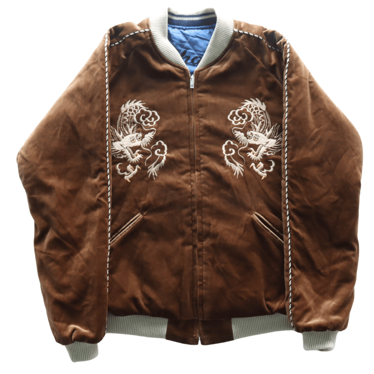 TAILOR TOYO テーラー東洋 TT15792-138 Mid 1950s Style Velveteen Souvenir Jacket “WHITE DRAGON” × “BLACK EAGLE” 別珍スーベニアジャケット 別珍 スカジャン 白龍 黒鷲リバーシブル 2トーン サテン生地 スーベニアジャケット 刺繍