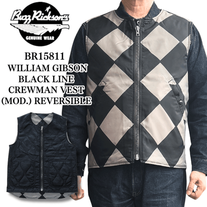 BUZZ RICKSON'S バズリクソンズ BR15811 WILLIAM GIBSON COLLECTION BLACK LINE CREWMAN VEST (MOD.) REVERSIBLE ウィリアムギブソンコレクション ブラックラインクルーマンベスト リバーシブル ベスト リバーシブル ラインクルーマン ミリタリー 小説家 ウィリアムギブソン ブラックシリーズ