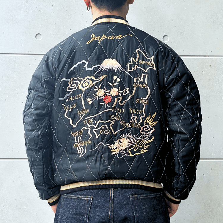 TAILOR TOYO テーラー東洋 TT15792-128 Mid 1950s Style Velveteen Souvenir Jacket “ROARING TIGER” × “JAPAN MAP” 別珍スーベニアジャケット 別珍 スカジャン 虎 日本地図リバーシブル 2トーン サテン生地 スーベニアジャケット 刺繍