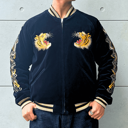 TAILOR TOYO テーラー東洋 TT15792-128 Mid 1950s Style Velveteen Souvenir Jacket “ROARING TIGER” × “JAPAN MAP” 別珍スーベニアジャケット 別珍 スカジャン 虎 日本地図リバーシブル 2トーン サテン生地 スーベニアジャケット 刺繍
