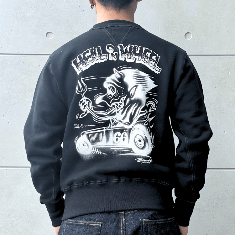 CUSHMAN クッシュマン 26901P PRINT  SET IN SLEEVE SWEAT HELL ON WHEEL プリントセットインスリーブスウェット