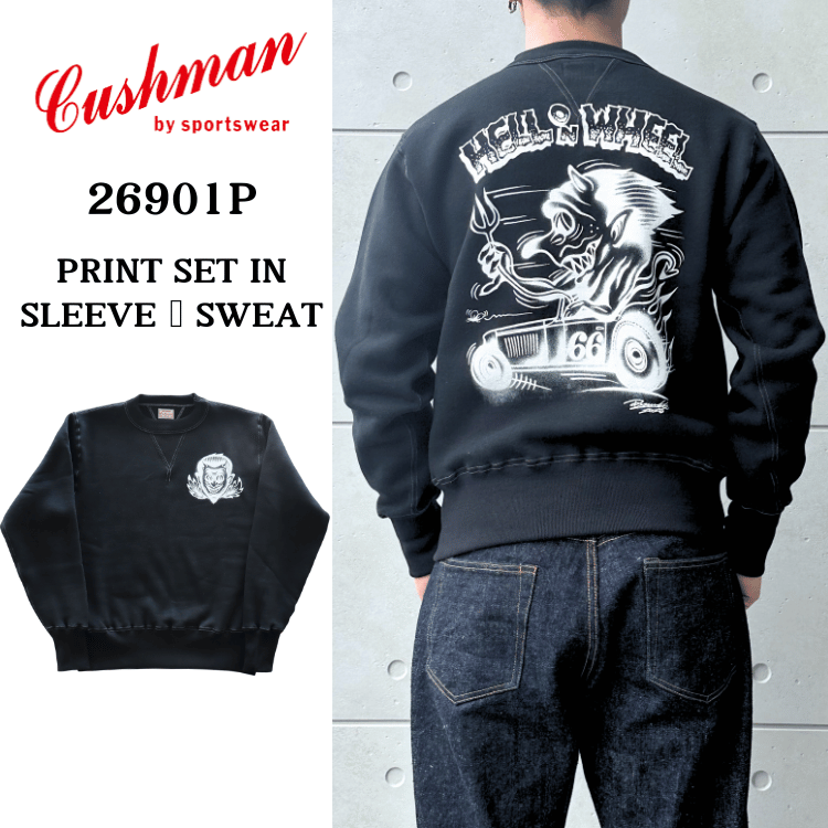 CUSHMAN クッシュマン 26901P PRINT  SET IN SLEEVE SWEAT HELL ON WHEEL プリントセットインスリーブスウェット