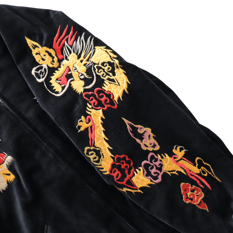 TAILOR TOYO テーラー東洋 TT15840-119 Mid 1950s Style Velveteen Souvenir Jacket “GOLD DRAGON & GOLD TIGER” × “JAPAN MAP” 別珍スーベニアジャケット 別珍 スカジャン 虎 日本地図リバーシブル 2トーン サテン生地 スーベニアジャケット 刺繍