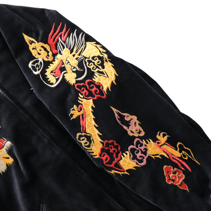 TAILOR TOYO テーラー東洋 TT15840-119 Mid 1950s Style Velveteen Souvenir Jacket “GOLD DRAGON & GOLD TIGER” × “JAPAN MAP” 別珍スーベニアジャケット 別珍 スカジャン 虎 日本地図リバーシブル 2トーン サテン生地 スーベニアジャケット 刺繍