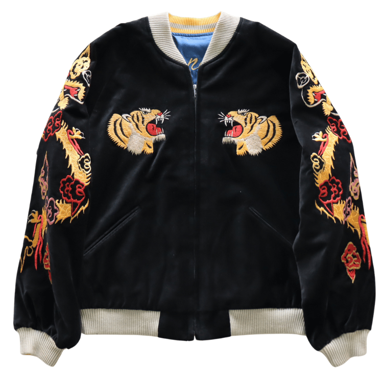 TAILOR TOYO テーラー東洋 TT15840-119 Mid 1950s Style Velveteen Souvenir Jacket “GOLD DRAGON & GOLD TIGER” × “JAPAN MAP” 別珍スーベニアジャケット 別珍 スカジャン 虎 日本地図リバーシブル 2トーン サテン生地 スーベニアジャケット 刺繍