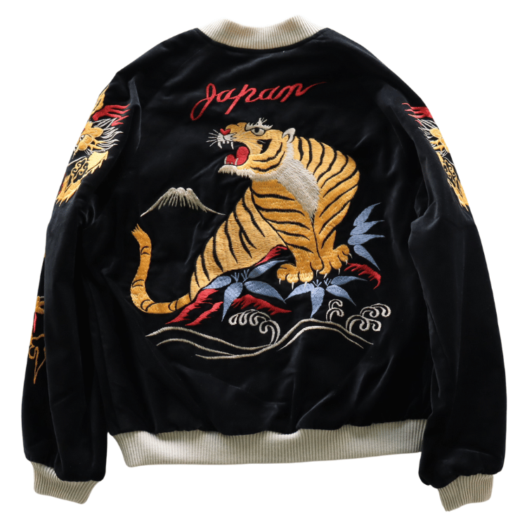 TAILOR TOYO テーラー東洋 TT15840-119 Mid 1950s Style Velveteen Souvenir Jacket “GOLD DRAGON & GOLD TIGER” × “JAPAN MAP” 別珍スーベニアジャケット 別珍 スカジャン 虎 日本地図リバーシブル 2トーン サテン生地 スーベニアジャケット 刺繍