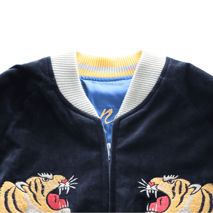 TAILOR TOYO テーラー東洋 TT15840-119 Mid 1950s Style Velveteen Souvenir Jacket “GOLD DRAGON & GOLD TIGER” × “JAPAN MAP” 別珍スーベニアジャケット 別珍 スカジャン 虎 日本地図リバーシブル 2トーン サテン生地 スーベニアジャケット 刺繍
