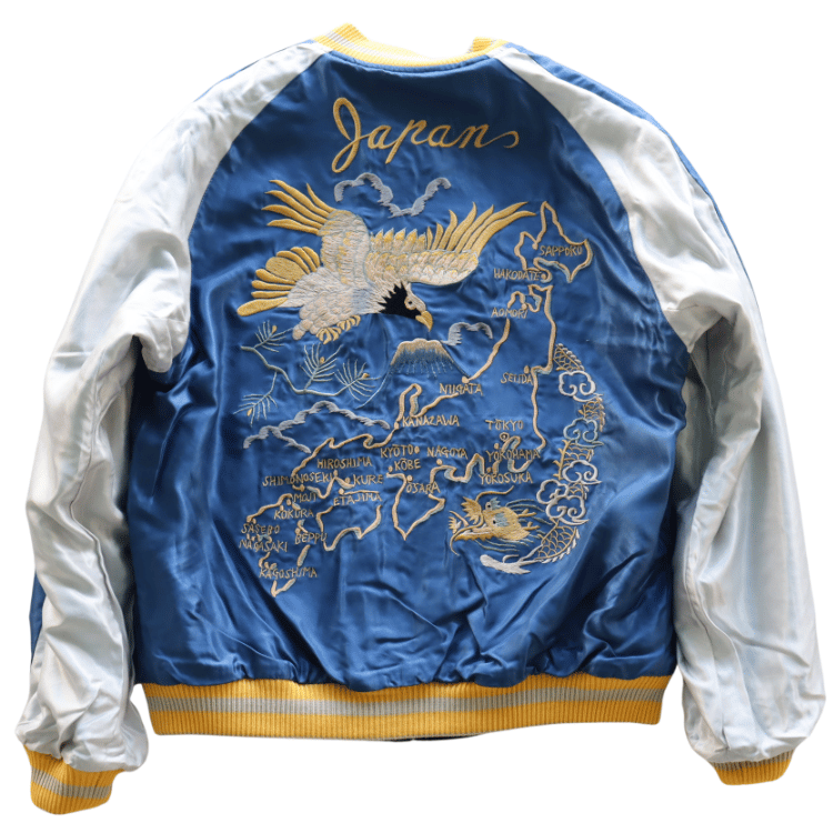 TAILOR TOYO テーラー東洋 TT15840-119 Mid 1950s Style Velveteen Souvenir Jacket “GOLD DRAGON & GOLD TIGER” × “JAPAN MAP” 別珍スーベニアジャケット 別珍 スカジャン 虎 日本地図リバーシブル 2トーン サテン生地 スーベニアジャケット 刺繍