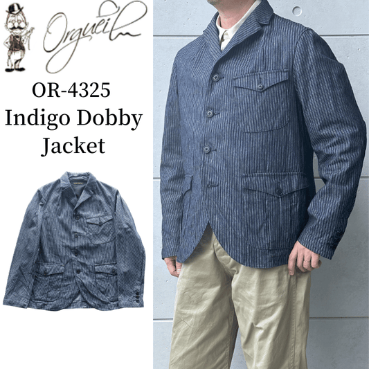 ORGUEIL オルゲイユ OR-4325 Indigo Dobby Jacket インディゴドビージャケット 1900 年代初頭 サックジャケットベース クラシックスタイル インディゴ染料 ドビーストライプ生地 エイジング ナットボタン