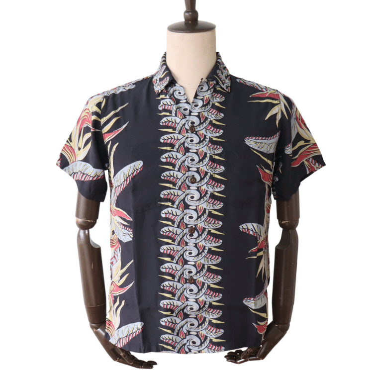 DELUXEWARE AL-20S BIRD OF PARADISE Hawaiian Shirt, Aloha Shirt, Short Sleeve Shirt, Border Pattern