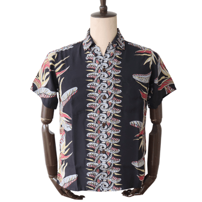 DELUXEWARE AL-20S BIRD OF PARADISE Hawaiian Shirt, Aloha Shirt, Short Sleeve Shirt, Border Pattern
