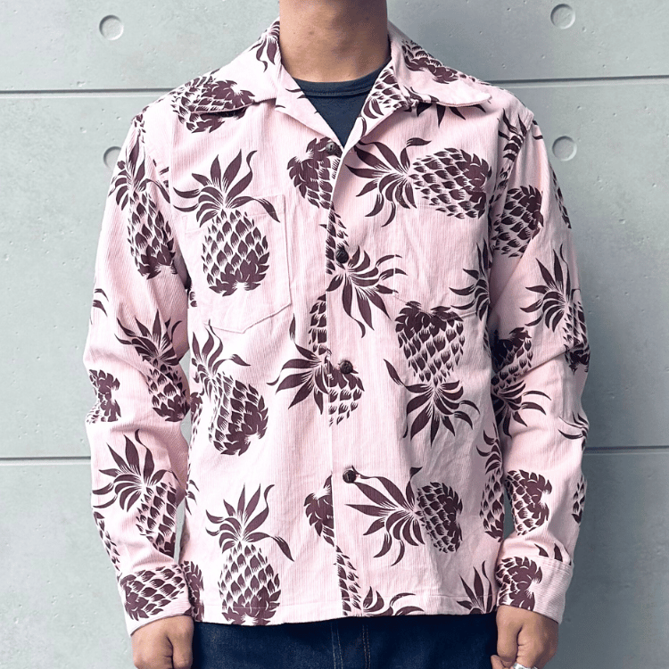 SUN SURF サンサーフ SS29580 L/S CORDUROY OPEN SHIRT “DUKE'S PINEAPPLE” 長袖 アロハシャツ デューク・カハナモク パイナップル コットン100%