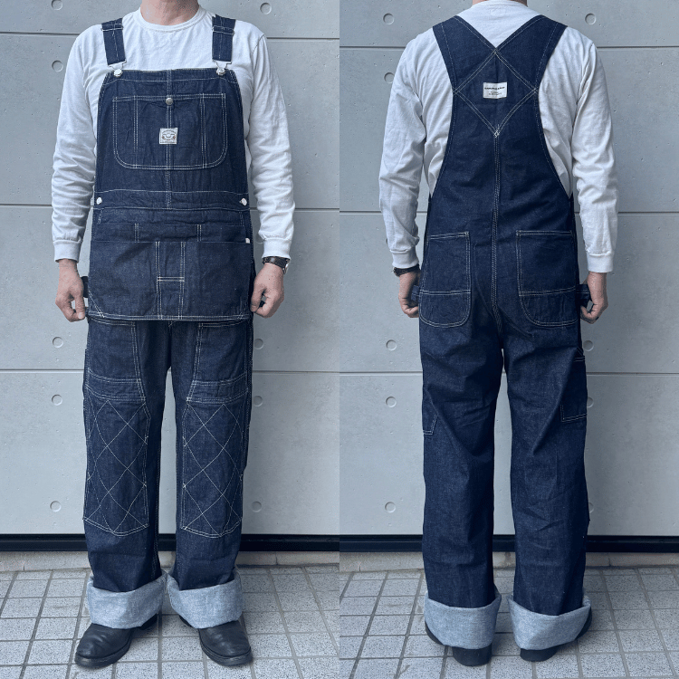 SAMURAI JEANS SJOVAL-SC01 Samurai Cotton Overalls Samurai Cotton 10oz Selvedge Denim Apron Pocket Double Knee Triple Stitch