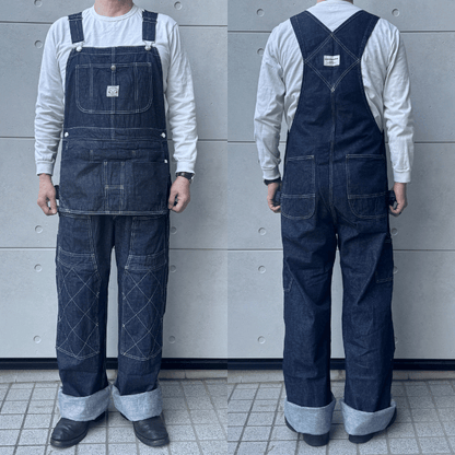 SAMURAI JEANS SJOVAL-SC01 Samurai Cotton Overalls Samurai Cotton 10oz Selvedge Denim Apron Pocket Double Knee Triple Stitch